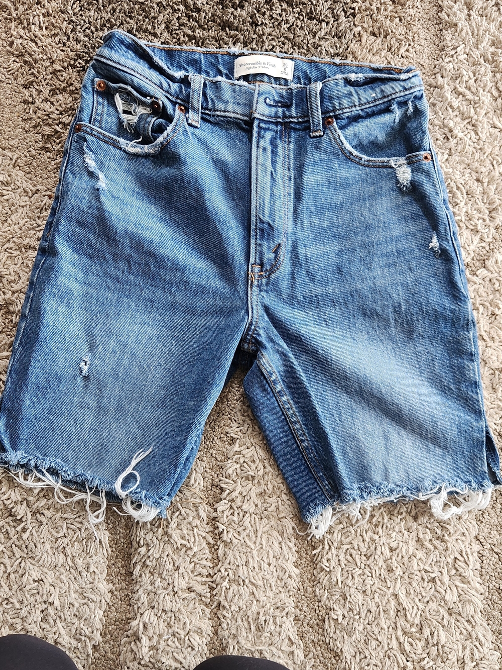 Abercrombie & Fitch Blue Distressed Denim Jean Shorts Bermuda Long Shorts